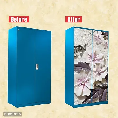 Self Adhesive Almirah Stickers, Wall Stickers, Decorative Sticker Wallpaper for Home Wardrobe Doors (StoneFlowerAlmira) PVC Vinyl Size Large (39 x 84 Inch)-thumb4