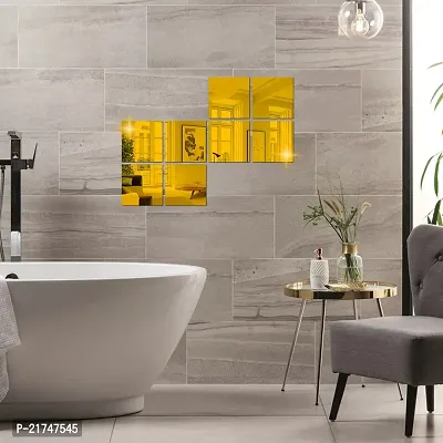 8 Big Square Gold Mirror for Wall Stickers Large Size (15x15) Cm Acrylic Mirror Wall Decor Sticker for Bathroom Mirror |Bedroom | Living Room Decoration Items