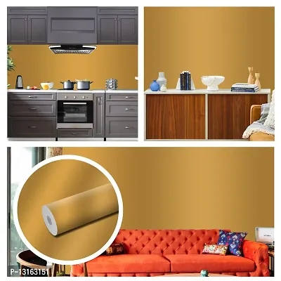 Self Adhesive Solid Colour Wallpapers for Walls Extra Large Size (200x60) Cm Solid Wall Paper for Wall Decor | Wallpaper for Furniture | Wallpaper for Kitchen (Solid Golden)-thumb0