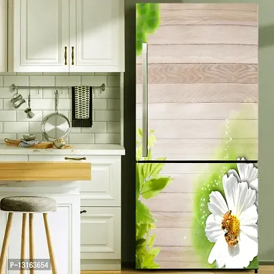 Self Adhesive Fridge Sticker Single/Double Door Full Size (160x60) Cm Fridge Stickers | Refrigerator Wall Stickers for Kitchen Decoration | Sticker for Fridge Door (BeeWhiteFlower)-thumb0