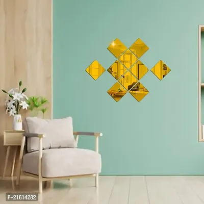 DeCorner- 10 Very Big Square Gold Mirror Wall Stickers for Wall Size (15x15) Cm Acrylic Mirror for Wall Stickers for Bedroom | Bathroom | Living Room Decoration Items (Pack of -A-10VeryBigSquareGold)