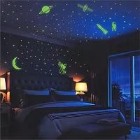 DeCorner Glow in The Dark Vinyl Fluorescent Night Glow Stickers in The Dark Star Space Wall Stickers | Radium Stickers for Bedroom E- Night Glow Radium Sheet (Pack of 134 Stars Big and Small, Green)-thumb1