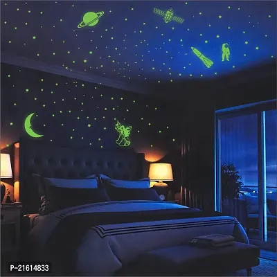 DeCorner Glow in The Dark Vinyl Fluorescent Night Glow Stickers in The Dark Star Space Wall Stickers | Radium Stickers for Bedroom E- Night Glow Radium Sheet (Pack of 134 Stars Big and Small, Green)-thumb2