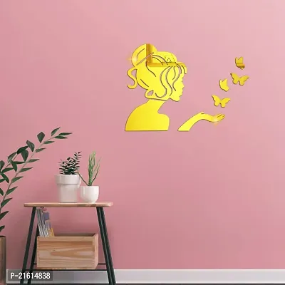 DeCorner - Angel Fairy with Butterfly Gold | 3D Mirror Decorative Acrylic Wall Sticker Size- (45x34) Cm - Mirror Stickers for Wall | Acrylic Stickers | Wall Mirror Sticker | Wall Stickers for Home-thumb3