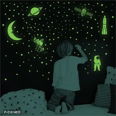 DeCorner Glow in The Dark Vinyl Fluorescent Night Glow Stickers in The Dark Star Space Wall Stickers | Radium Stickers for Bedroom E- Night Glow Radium Sheet (Pack of 134 Stars Big and Small, Green)-thumb3