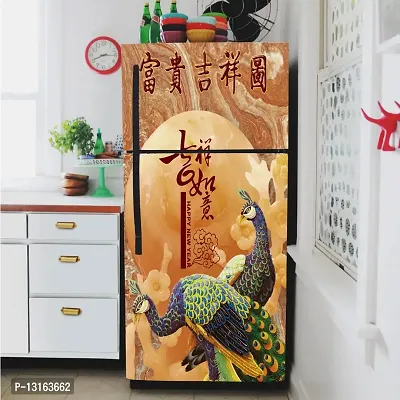 Self Adhesive Fridge Sticker Single/Double Door Full Size (160x60) Cm Fridge Stickers | Refrigerator Wall Stickers for Kitchen Decoration | Sticker for Fridge Door (ChinesePeacock)-thumb3