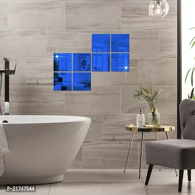 8 Big Square Blue Mirror for Wall Stickers Large Size (15x15) Cm Acrylic Mirror Wall Decor Sticker for Bathroom Mirror |Bedroom | Living Room Decoration Items