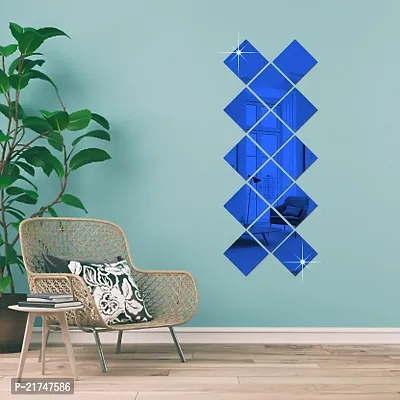 14 Big Square Blue Mirror for Wall Stickers Large Size (15x15) Cm Acrylic Mirror Wall Decor Sticker for Bathroom Mirror |Bedroom | Living Room Decoration Items