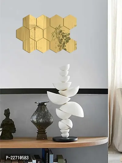 Premium Quality 12 Super Hexagon Gold Wall Decor Acrylic Mirror For Wall Stickers For Bedroom - Mirror Stickers For Wall Big Size Cm Acrylic Sticker For Home Decoration-thumb0