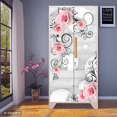 Self Adhesive Almirah Stickers, Wall Stickers, Decorative Sticker Wallpaper for Home Wardrobe Doors (GulabetiAlmira) PVC Vinyl Size Large (39 x 84 Inch)