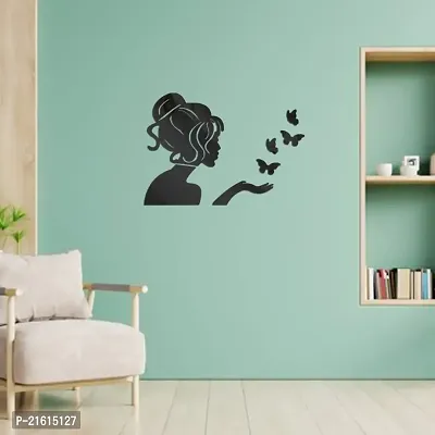 DeCorner - Angel Fairy with Butterfly Black | 3D Mirror Decorative Acrylic Wall Sticker Size- (45x34) Cm - Wall Mirror Sticker | Mirror Stickers for Wall | Acrylic Stickers | Wall Stickers for Home |