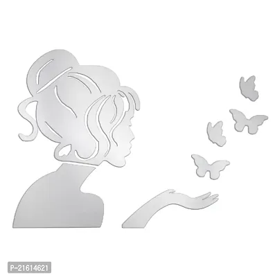 DeCorner - Angel Fairy with Butterfly Silver | 3D Mirror Decorative Acrylic Wall Sticker Size- (45x34) Cm - Wall Mirror Sticker | Mirror Stickers for Wall | Acrylic Stickers | Wall Stickers for Home |-thumb3