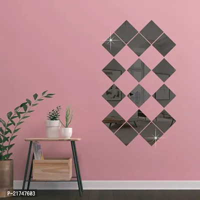16 Big Square Black Mirror for Wall Stickers Large Size (15x15) Cm Acrylic Mirror Wall Decor Sticker for Bathroom Mirror |Bedroom | Living Room Decoration Items