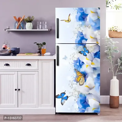 Self Adhesive Fridge Sticker Single/Double Door Full Size (160x60) Cm Fridge Stickers | Refrigerator Wall Stickers for Kitchen Decoration | Sticker for Fridge Door (WhitefoolButterfly)-thumb3