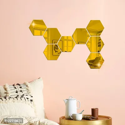 Premium Quality 8 Super Hexagon Gold Wall Decor Acrylic Mirror For Wall Stickers For Bedroom - Mirror Stickers For Wall Big Size Cm Acrylic Sticker For Home Decoration