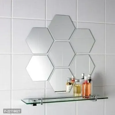 Premium Quality 7 Super Hexagon Silver Wall Decor Acrylic Mirror For Wall Stickers For Bedroom - Mirror Stickers For Wall Big Size Cm Acrylic Sticker For Home Decoration-thumb0