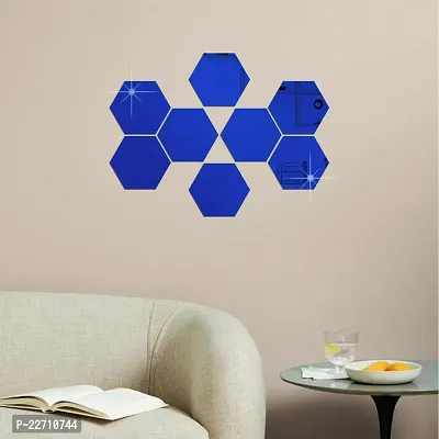 Premium Quality 8 Super Hexagon Blue Wall Decor Acrylic Mirror For Wall Stickers For Bedroom - Mirror Stickers For Wall Big Size Cm Acrylic Sticker For Home Decoration