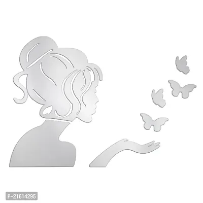 DeCorner - Angel Fairy with Butterfly Silver | 3D Mirror Decorative Acrylic Wall Sticker Size- (45x34) Cm - Mirror Stickers for Wall | Wall Mirror Sticker | Acrylic Stickers | Wall Stickers for Home-thumb3