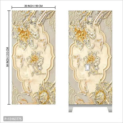 Self Adhesive Almirah Stickers, Wall Stickers, Decorative Sticker Wallpaper for Home Wardrobe Doors (DiamondFlowerAlmira) PVC Vinyl Size Large (39 x 84 Inch)-thumb2