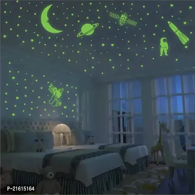 DeCorner Glow in The Dark Vinyl Fluorescent Night Glow Stickers in The Dark Star Space Wall Stickers | Radium Stickers for Bedroom A- Night Glow Radium Sheet (Pack of 134 Stars Big and Small, Green)