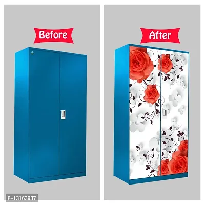 Self Adhesive Almirah Stickers, Wall Stickers, Decorative Sticker Wallpaper for Home Wardrobe Doors (RedRoseAlmira) PVC Vinyl Size Large (39 x 84 Inch)-thumb5