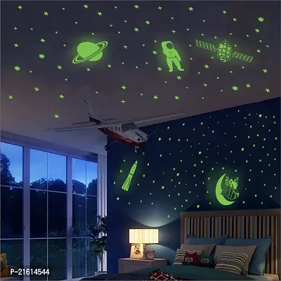 DeCorner Glow in The Dark Vinyl Fluorescent Night Glow Stickers in The Dark Star Space Wall Stickers | Radium Stickers for Bedroom R- Night Glow Radium Sheet (Pack of 134 Stars Big and Small, Green)-thumb3