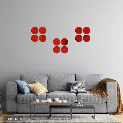 DeCorner Mirror Stickers for Wall | Pack of (L-12 Circle Red) Size-15cm - 3D Acrylic Decorative Mirror Wall Stickers, Mirror for Wall | Home | Almira | Bedroom | Livingroom | Kitchen | KidsRoom Etc.