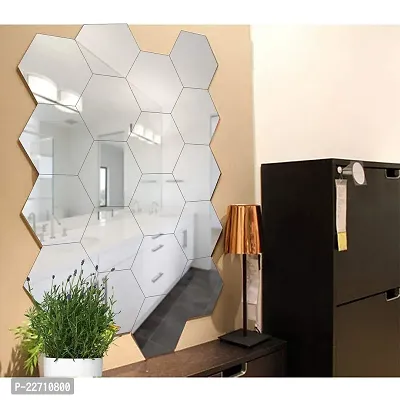 Premium Quality 19 Super Hexagon Silver Wall Decor Acrylic Mirror For Wall Stickers For Bedroom - Mirror Stickers For Wall Big Size Cm Acrylic Sticker For Home Decoration