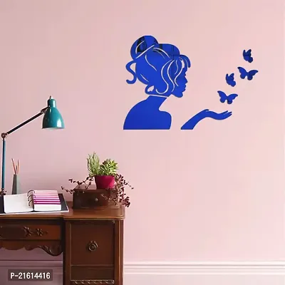 DeCorner - Angel Fairy with Butterfly Blue | 3D Mirror Decorative Acrylic Wall Sticker Size- (45x34) Cm - Mirror Stickers for Wall | Wall Stickers for Home | Acrylic Stickers | Wall Mirror Sticker