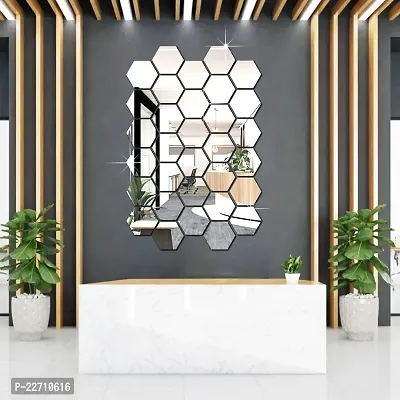 Premium Quality 32 Super Hexagon Silver Wall Decor Acrylic Mirror For Wall Stickers For Bedroom - Mirror Stickers For Wall Big Size Cm Acrylic Sticker For Home Decoration