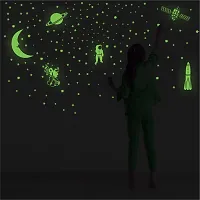 DeCorner Glow in The Dark Vinyl Fluorescent Night Glow Stickers in The Dark Star Space Wall Stickers | Radium Stickers for Bedroom A- Night Glow Radium Sheet (Pack of 134 Stars Big and Small, Green)-thumb2