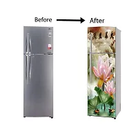 Self Adhesive Fridge Sticker Single/Double Door Full Size (160x60) Cm Fridge Stickers | Refrigerator Wall Stickers for Kitchen Decoration | Sticker for Fridge Door (WaterLotus)-thumb4