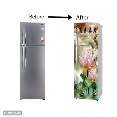 Self Adhesive Fridge Sticker Single/Double Door Full Size (160x60) Cm Fridge Stickers | Refrigerator Wall Stickers for Kitchen Decoration | Sticker for Fridge Door (WaterLotus)-thumb5