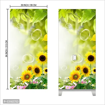 Self Adhesive Almirah Stickers, Wall Stickers, Decorative Sticker Wallpaper for Home Wardrobe Doors (BubbleSunflowerAlmira) PVC Vinyl Size Large (39 x 84 Inch)-thumb2