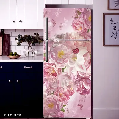 Self Adhesive Fridge Sticker Single/Double Door Full Size (160x60) Cm Fridge Stickers | Refrigerator Wall Stickers for Kitchen Decoration | Sticker for Fridge Door (PinkButterflies)