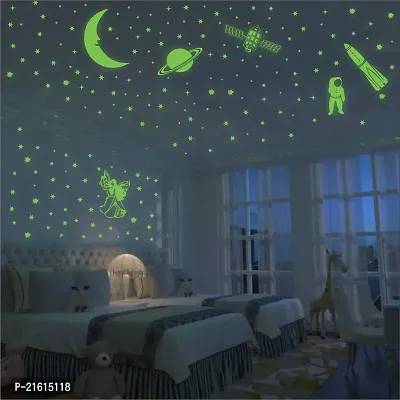 DeCorner Glow in The Dark Vinyl Fluorescent Night Glow Stickers in The Dark Star Space Wall Stickers | Radium Stickers for Bedroom B- Night Glow Radium Sheet (Pack of 134 Stars Big and Small, Green)-thumb4