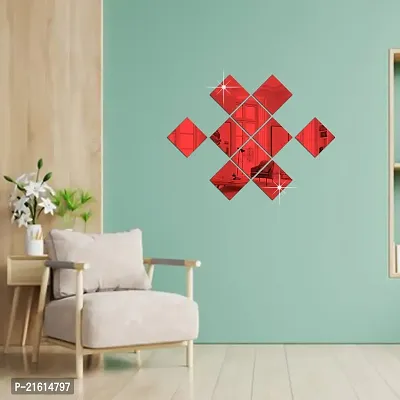 DeCorner- 10 Very Big Square Red Mirror Wall Stickers for Wall Size (15x15) Cm Acrylic Mirror for Wall Stickers for Bedroom | Bathroom | Living Room Decoration Items (Pack of -A-10VeryBigSquareRed)