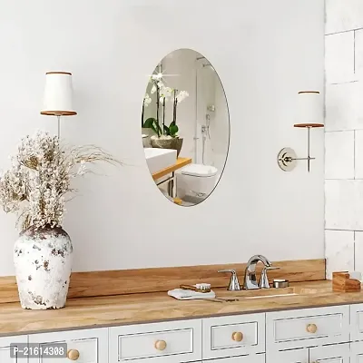 DeCorner -Self Adhesive Plastic Oval Mirror for Wall Stickers (30x20) cm Frameless Flexible Mirror for Bathroom | Bedroom | Living Room (W-Oval Mirror) Mirror Wall Decor-thumb0
