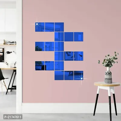 18 Big Square Blue Mirror for Wall Stickers Large Size (15x15) Cm Acrylic Mirror Wall Decor Sticker for Bathroom Mirror |Bedroom | Living Room Decoration Items