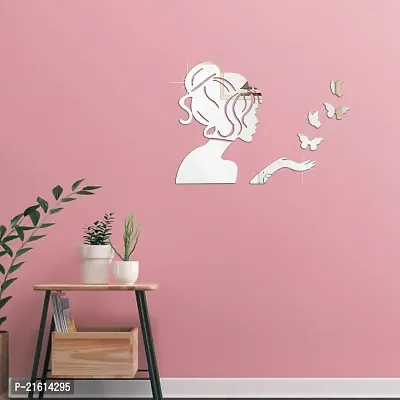 DeCorner - Angel Fairy with Butterfly Silver | 3D Mirror Decorative Acrylic Wall Sticker Size- (45x34) Cm - Mirror Stickers for Wall | Wall Mirror Sticker | Acrylic Stickers | Wall Stickers for Home