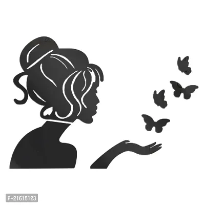 DeCorner - Angel Fairy with Butterfly Black | 3D Mirror Decorative Acrylic Wall Sticker Size- (45x34) Cm - Mirror Stickers for Wall | Wall Mirror Sticker | Acrylic Stickers | Wall Stickers for Home
