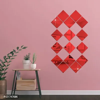 16 Big Square Red Mirror for Wall Stickers Large Size (15x15) Cm Acrylic Mirror Wall Decor Sticker for Bathroom Mirror |Bedroom | Living Room Decoration Items