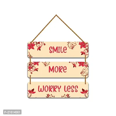 DeCorner Decorative Wooden Printed all Hanger | Wall Decor for Living Room | Wall Hangings for Home Decoration | Bedroom Wall Decor | Wooden Wall Hangings Home.(Smile More Worry Less