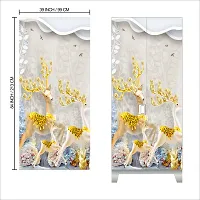 Self Adhesive Almirah Stickers, Wall Stickers, Decorative Sticker Wallpaper for Home Wardrobe Doors (GoldenDeerAlmira) PVC Vinyl Size Large (39 x 84 Inch)-thumb1