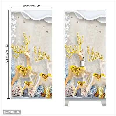 Self Adhesive Almirah Stickers, Wall Stickers, Decorative Sticker Wallpaper for Home Wardrobe Doors (GoldenDeerAlmira) PVC Vinyl Size Large (39 x 84 Inch)-thumb2