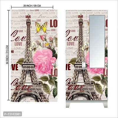 Self Adhesive Almirah Stickers, Wall Stickers, Decorative Sticker Wallpaper for Home Wardrobe Doors (LoveEiffelTowerAlmira) PVC Vinyl Size Large (39 x 84 Inch)-thumb2