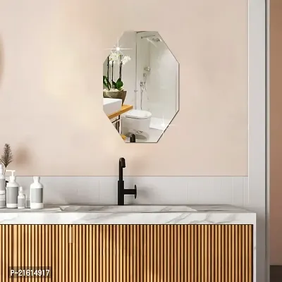 DeCorner -Self Adhesive Plastic Basin Mirror for Wall Stickers (30x20) cm Frameless Flexible Mirror for Bathroom | Bedroom | Living Room ( WA | Octagon Mirror) Mirror Wall Decor-thumb0