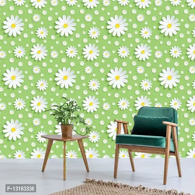 Self Adhesive Wallpapers (GreenAndWhiteFlower) Wall Stickers Extra Large (300x40cm) for Bedroom | Livingroom | Kitchen | Hall Etc-thumb3