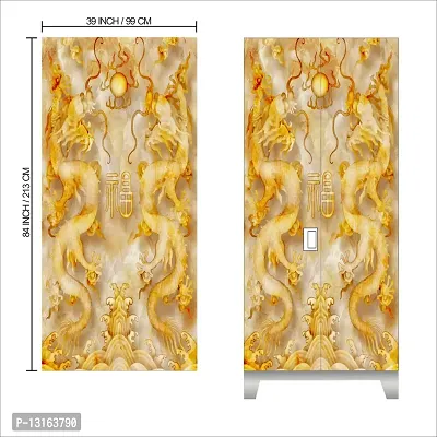 Self Adhesive Almirah Stickers, Wall Stickers, Decorative Sticker Wallpaper for Home Wardrobe Doors (FireDragonAlmira) PVC Vinyl Size Large (39 x 84 Inch)-thumb2