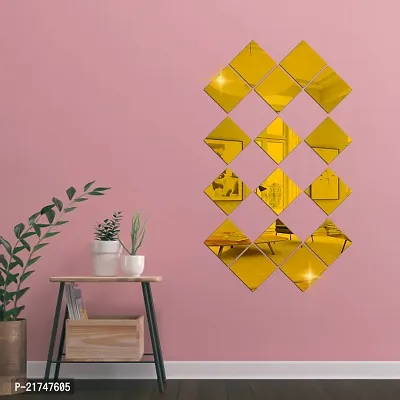 16 Big Square Gold Mirror for Wall Stickers Large Size (15x15) Cm Acrylic Mirror Wall Decor Sticker for Bathroom Mirror |Bedroom | Living Room Decoration Items-thumb0